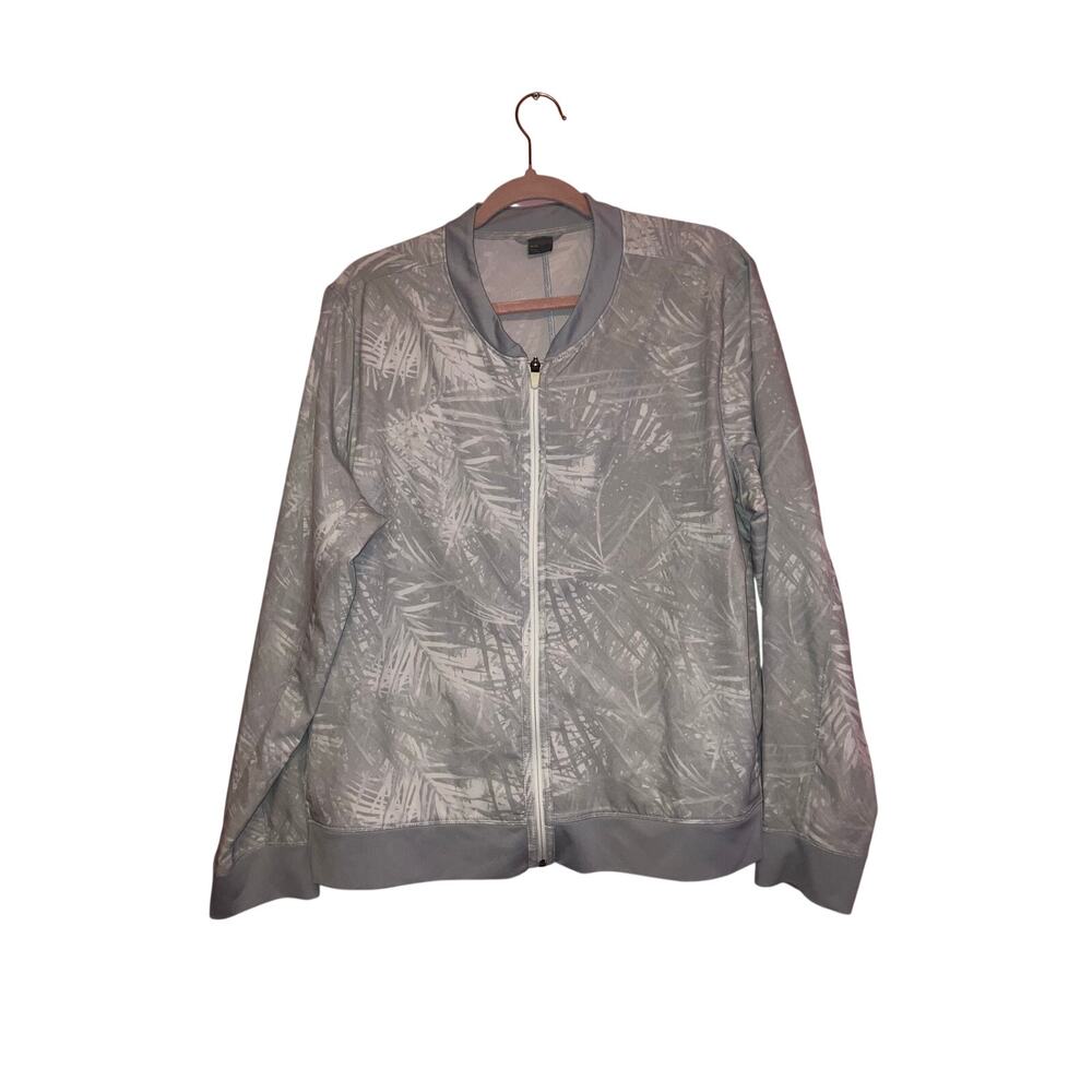 Old Navy Grey & White Palm Tree Leaf Zip Up Windbreaker Size XL